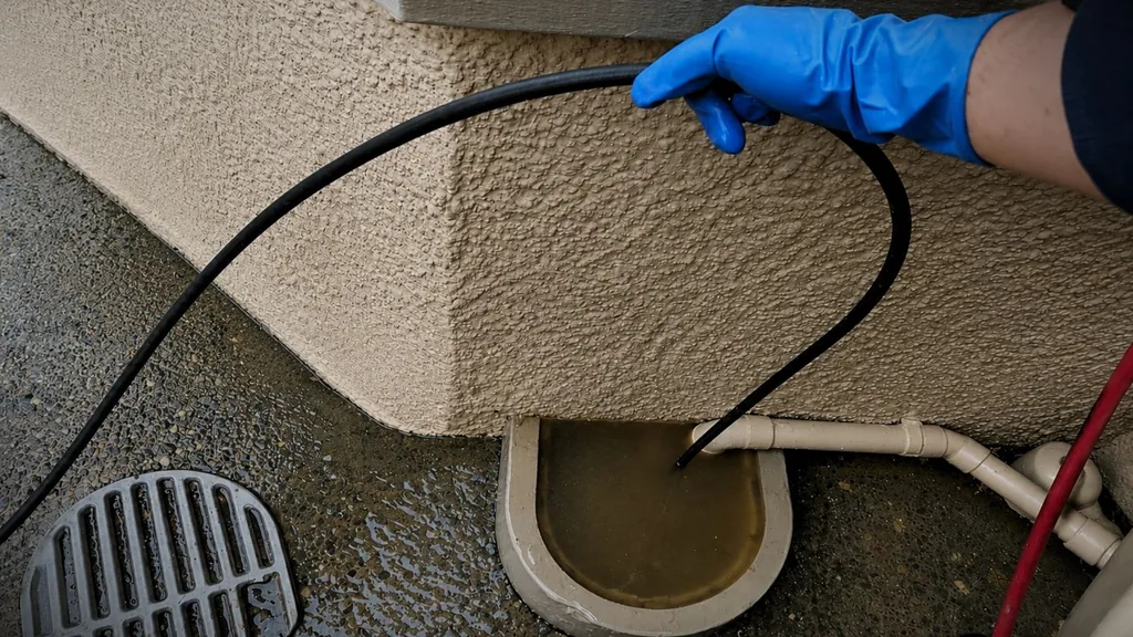 Plumber clearing a blocked Hamilton drain with a high-pressure hydro jetter